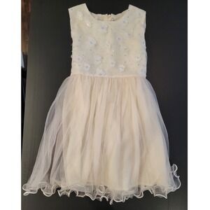 Min Yu Girls Ivory Tulle Party Dress 3D Floral Sequin Flower Girl Size 11
